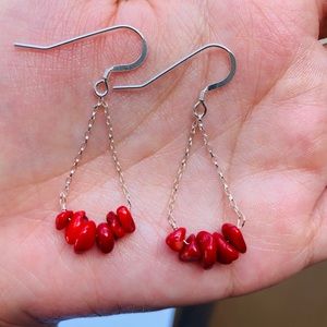 Sterling silver coral drop earrings